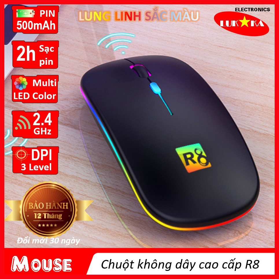 [Mã ELORDER5 giảm 10k đơn 20k] [R8-CAO CẤP] Chuột không dây PIN SẠC 2.4G mới nhất 2020 LED VIỀN ĐỘC LẠ BẢO HANHF 6 THÁNG