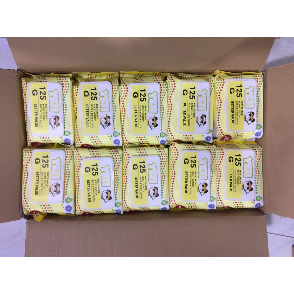 Thùng 30 gói Khăn ướt YETI 125g, Tặng 5 móc dán đa năng  , Màu Vàng, Không mùi, Hàng xuất khẩu, Giá chất
