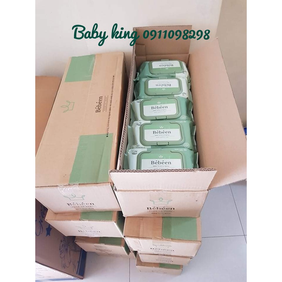 [Sỉ]. Thùng 10 gói khăn ướt Bebeen Hàn Quốc xanh (3 lớp không mùi)