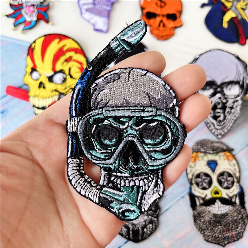 ☸ Sticker Ủi Thêu Hình Đầu Lâu Phong Cách Punk ☸ 1 Sticker Ủi Thêu Hình Huy Hiệu