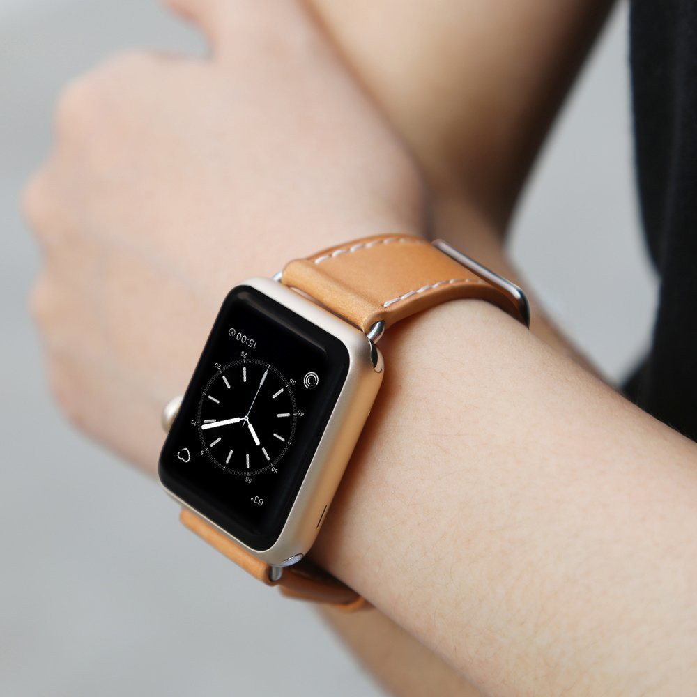 Dây đeo bằng da thích hợp cho đồng hồ thông minh Apple Watch Series 6 5 4 3 2 1 Se 38mm 40mm 42mm 44mm kèm vỏ silicon