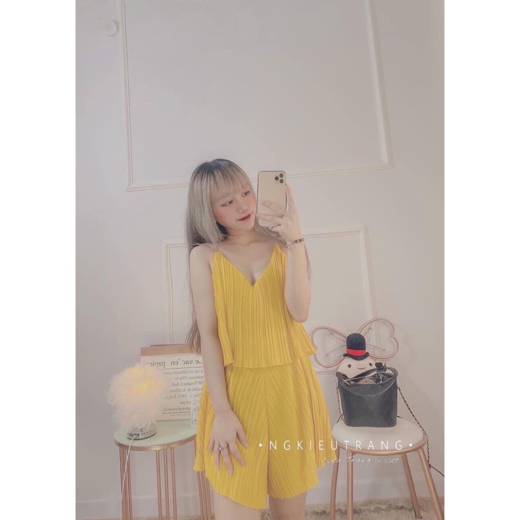 Set jump hai dây dáng ngắn voan xếp ly -Mã TL1