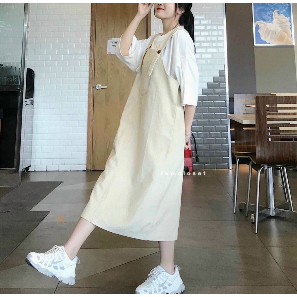 BIGSIZE (50-69kg) Yếm Váy Kaki Nữ VNXK Dài Qua Gối 50-69kg✈️ Size Lớn Túi Sâu CAO CẤP ẢNH THẬT TC shop Jeans