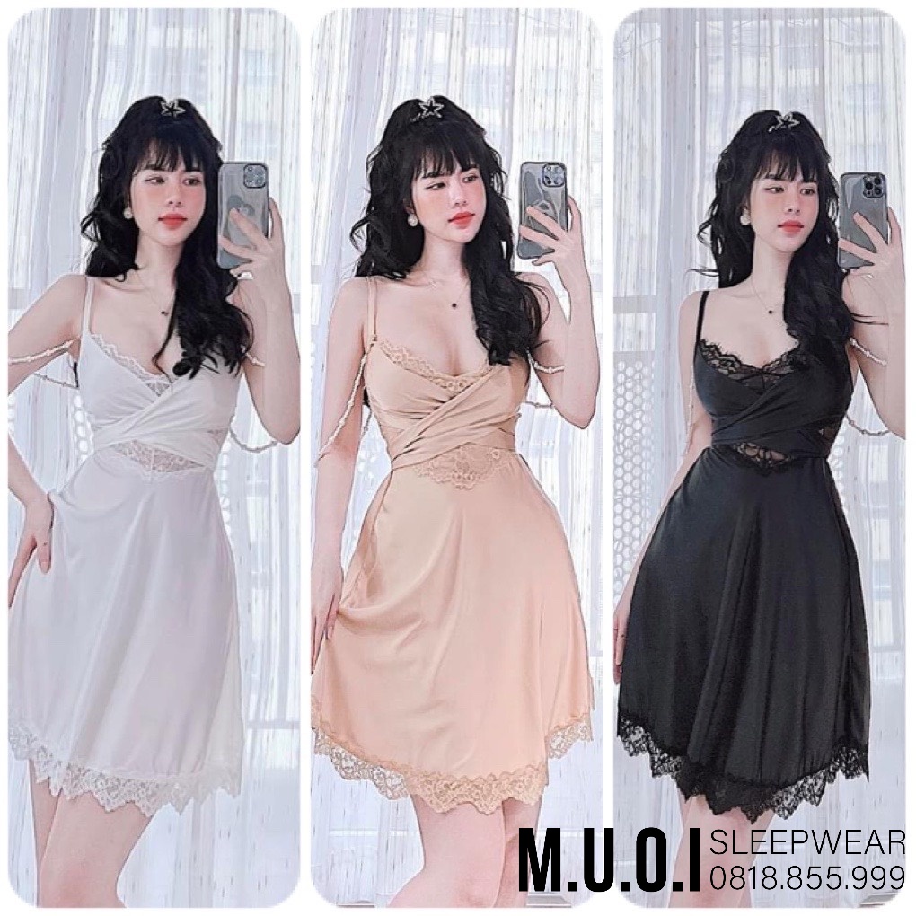 [FREESHIP]Váy ngủ sexy QUẢNG CHÂU-SX 110-Váy ngủ lua phối ren ngực dây ngọc sexy QUẢNG CHÂU - hàng có sẵn(video+ ảnh)