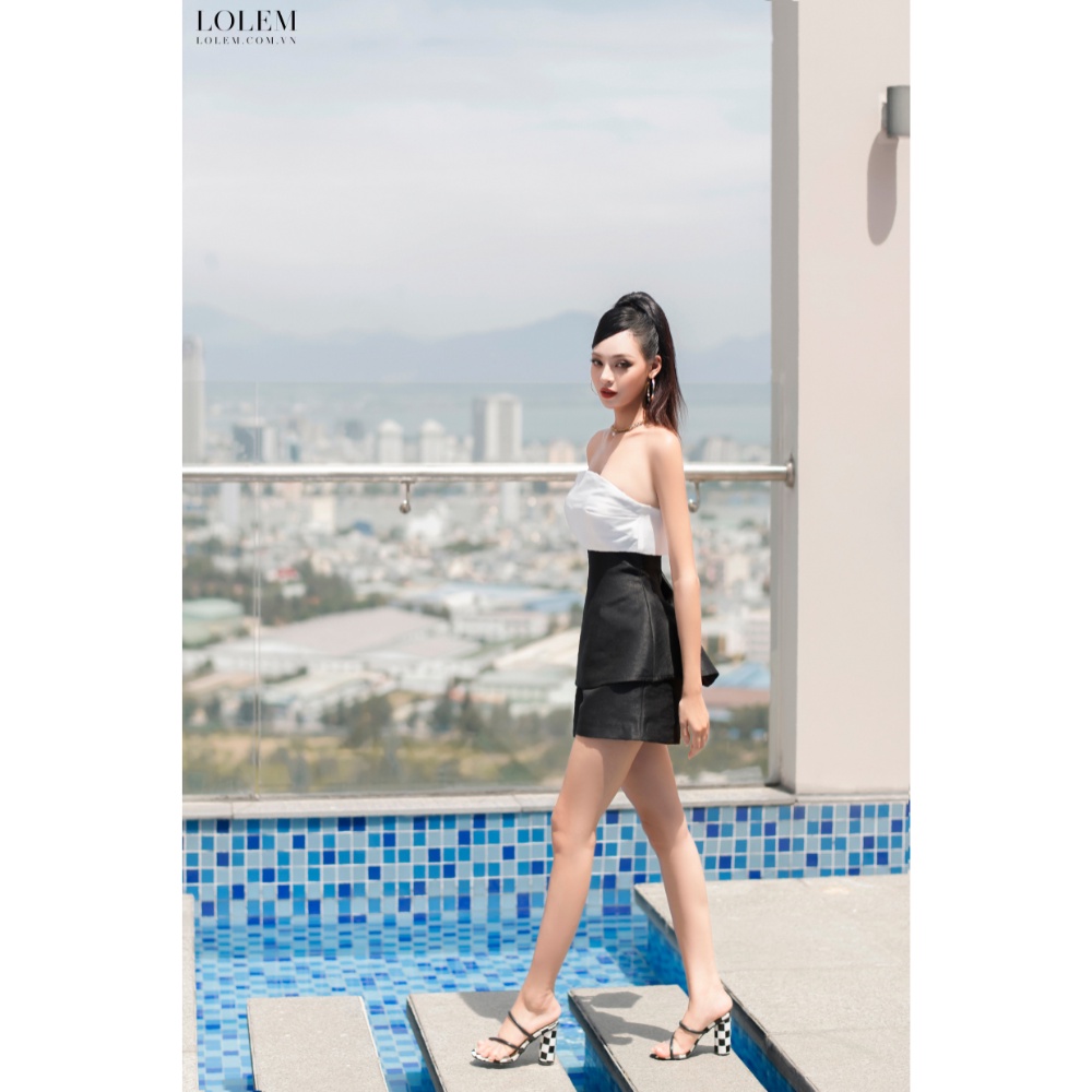 Set quần áo nữ LOLEM SQ046 vải tafta xước áo cúp ngực phối màu