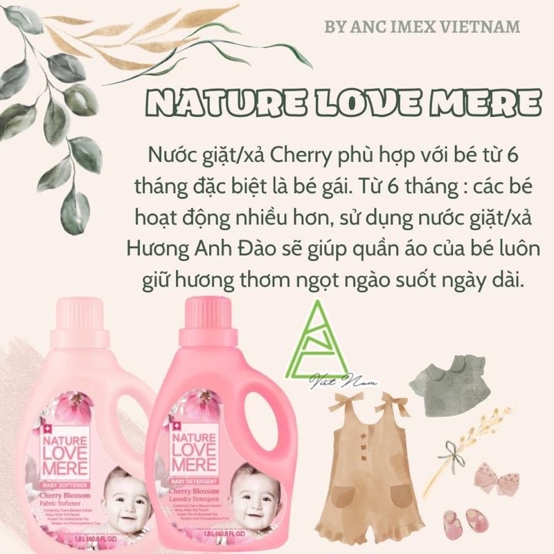 Nước giặt/ nước xả quần áo Nature Love Mere hương Cherry được chiết xuất từ hương hoa anh đào
