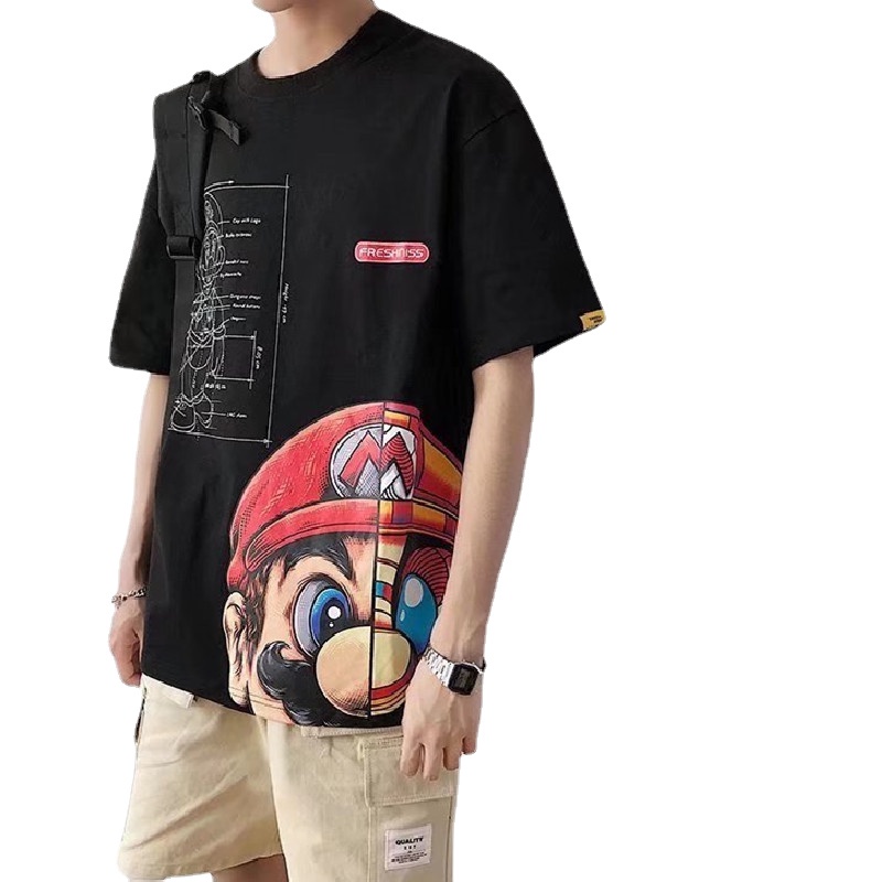 Áo Thun Tay Lỡ In Họa Tiết Hoạt Hình Phong Cách Nhật Bản Thời Trang Cho Nam Size M-3XL