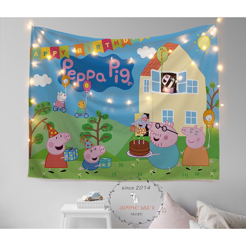 [ĐẸP - SẴN] Tranh vải Peppa Pig siêu yêu - (TẶNG kèm 01 bộ móc treo 10k)