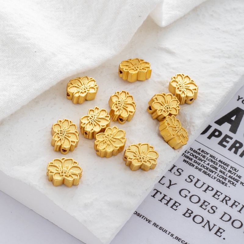 Hạt Cườm Đồng 18k Hai Mặt Màu Vàng Kim Đục Lỗ Hình Hoa Sen 7 * 9mm Dùng Làm Vòng Tay/Trang Sức Thủ Công