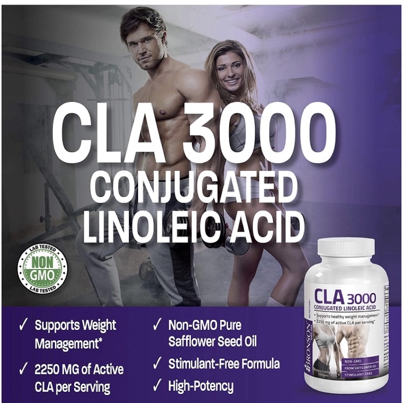 Viên uống hỗ trợ kiểm soát cân nặng và tăng cơ Bronson CLA 3000 Extra High Potency LinoleicAcid 120 viên USA