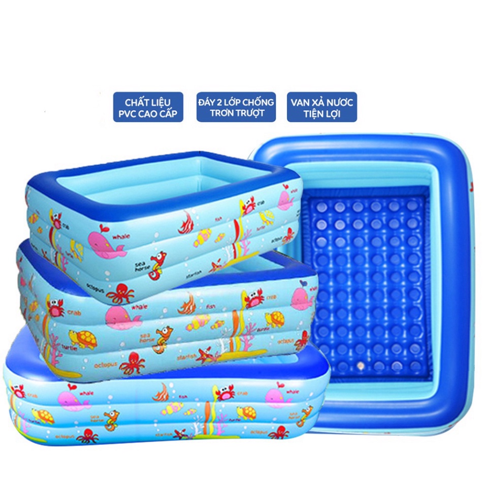 Bể bơi cho bé 1m2, 1m3 , 1m5, 1m8, 2m1, hồ bơi trẻ em loại dày hình chữ nhật có đáy chống trượt an toàn