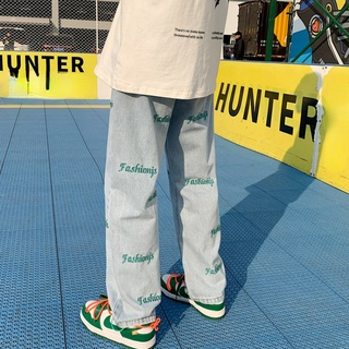 ✦ AFFLIGA ✦Quần Jeans Nam Màu Xanh Nhạt Thêu Chữ Phong Cách Hàn Quốc