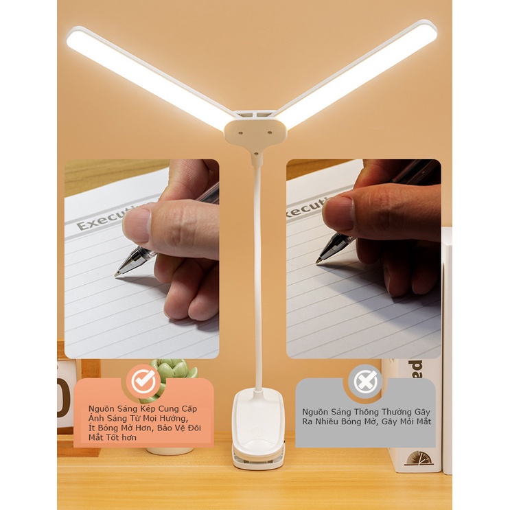 Đèn LED Để Bàn Học Bàn Làm Việc KUNBE Thiết Kế Sáng Tạo Với 2 Thanh Led Rời, Lắp Đặt Linh Hoạt, Tiết Kiệm Không Gian