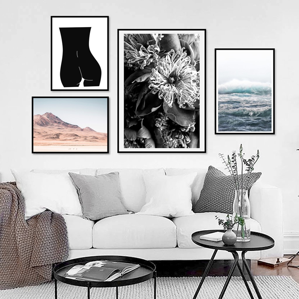 Bộ 4 tranh canvas Trang trí phòng khách chung cư hiện đại