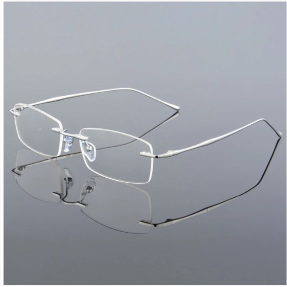 Gọng kính TITANIUM KT100UNIQUI gọng khoan cao cấp Silver bạc sáng sang trọng trẻ trung cao cấp ( tặng hộp và khăn)
