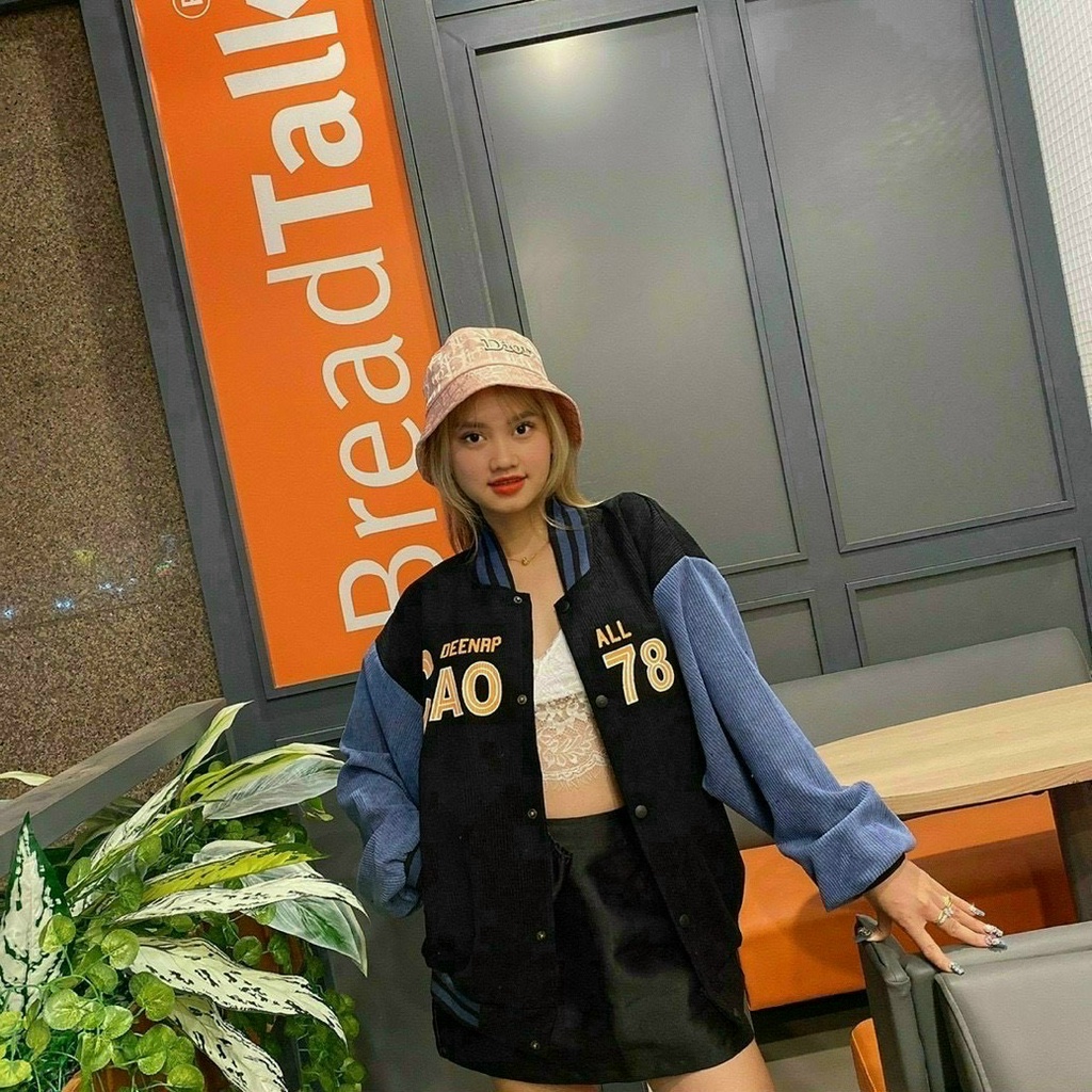 Áo Khoác bóng chày Bomber Nhung gân Form Áo Rộng Cá Tính Unisex Nam Nữ