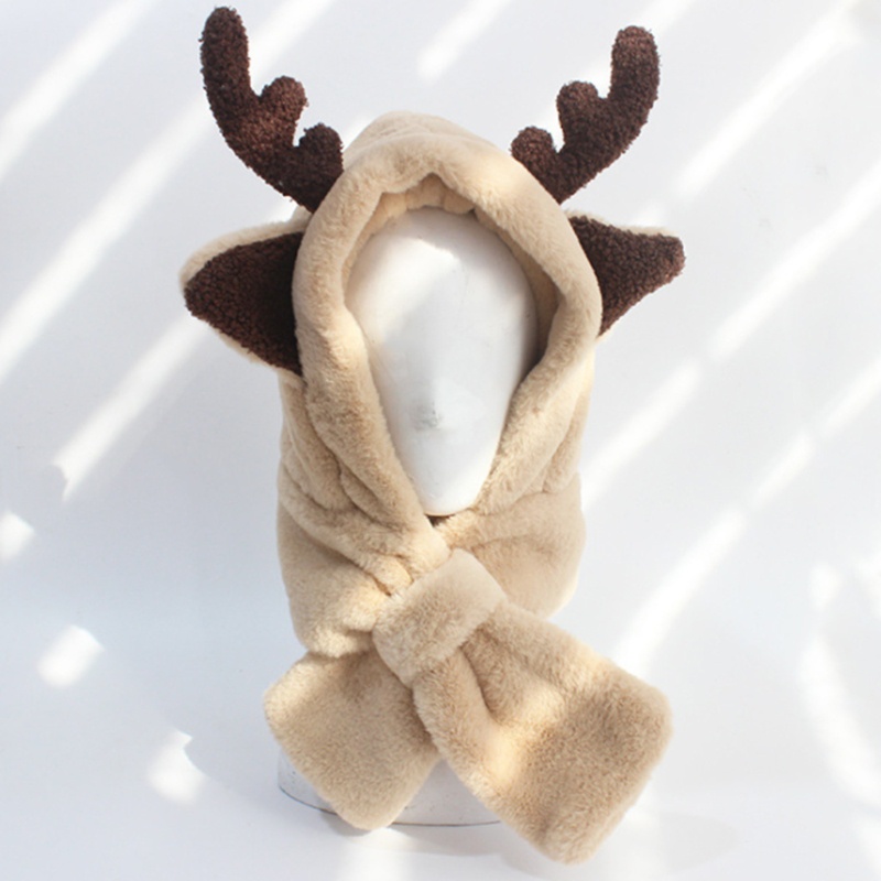 Mũ Trùm Đầu Kiêm Khăn Choàng Cổ Bằng Vải Bông Siêu Mềm Ấm Áp Hình Tuần Lộc