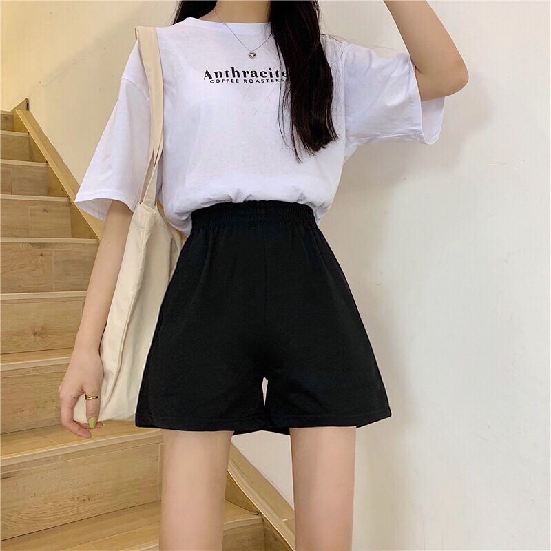 Quần Short Ống Rộng Lưng Cao Màu Đen Thời Trang Mùa Hè Cho Nữ