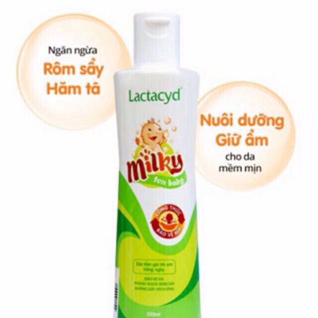 Lactacyd Milky chai 250ml và 500 ml-Sữa tắm ngăn ngừa rôm sảy cho bé, giải pháp bảo vệ kép cho làn da bé