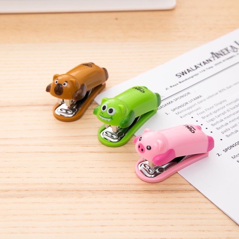 Dập ghim Mini Deli hình con vật cute kèm 1 hộp ruột ghim _Ghim bấm
