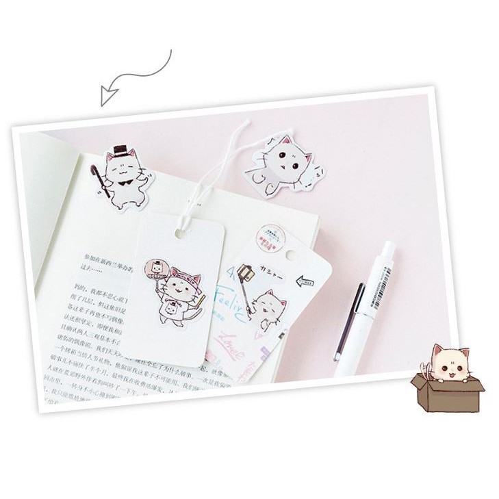 Hộp 45 Miếng Nhãn Dán Sticker Mèo Trắng Cute