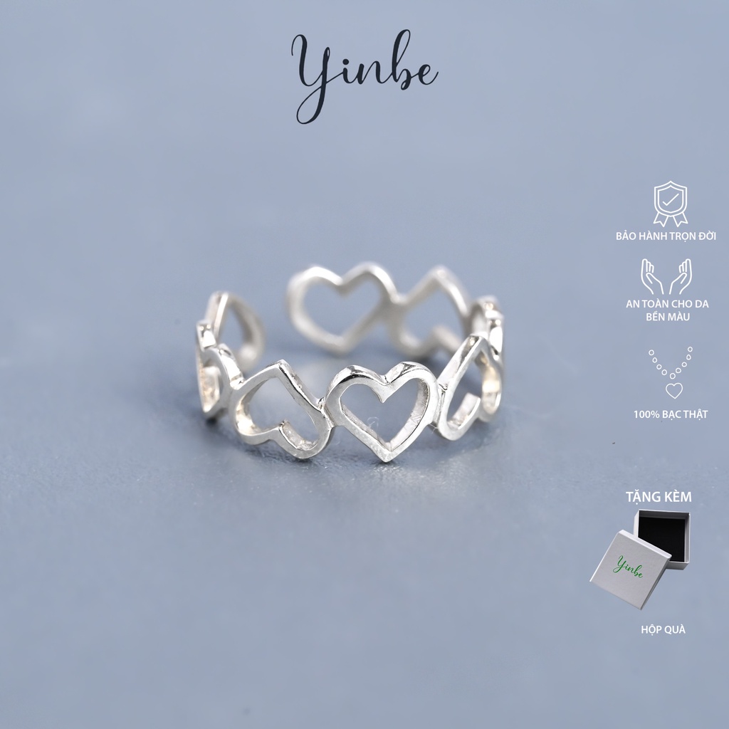 Nhẫn Bạc Trơn Nữ, Nhẫn Bạc Trái Tim Kết Liền, Nhẫn Đeo Ngón Út Yinbe Silver Freesize Có Thể Điều Chỉnh YR033