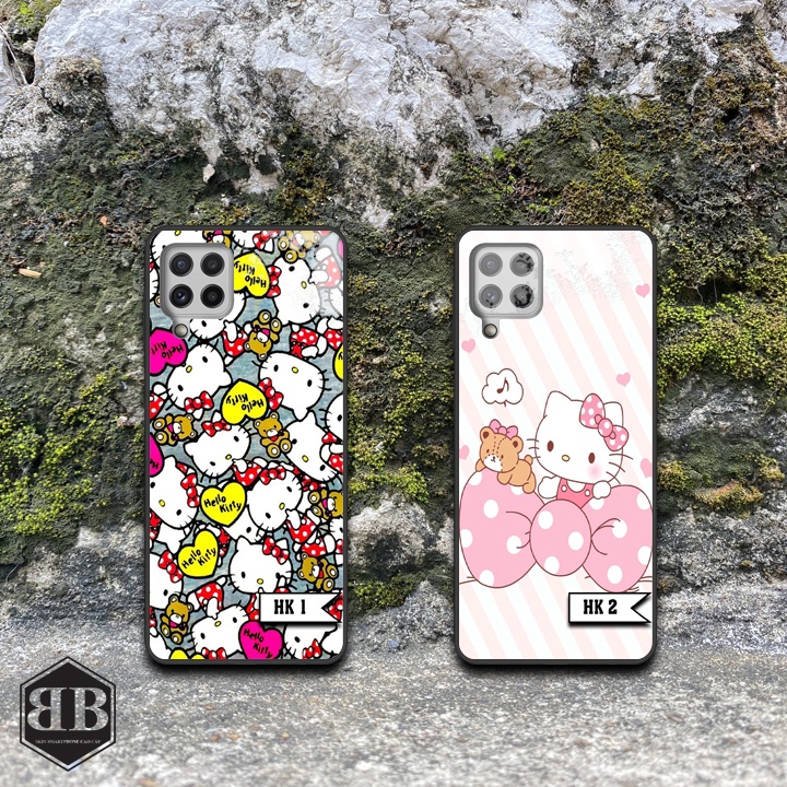 Ốp lưng kính cường lực Samsung Galaxy A22 4G hình hello kitty