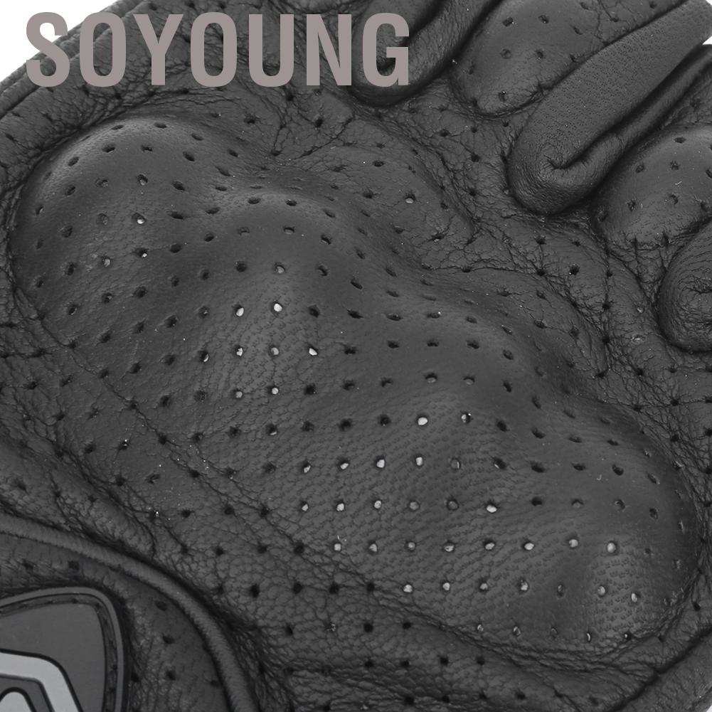 Soyoung Half Fingers Motorcycle Gloves Leather Breathable Anti Slip Protective Riding Cycling Hand Wear