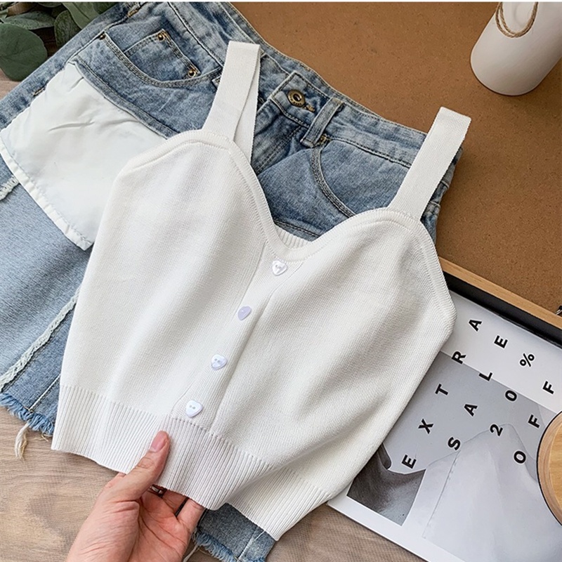 SUXI Áo Dệt Kim Hai Dây Dáng Ôm Màu Trơn Dễ Phối Đồ Thời Trang Mùa Hè