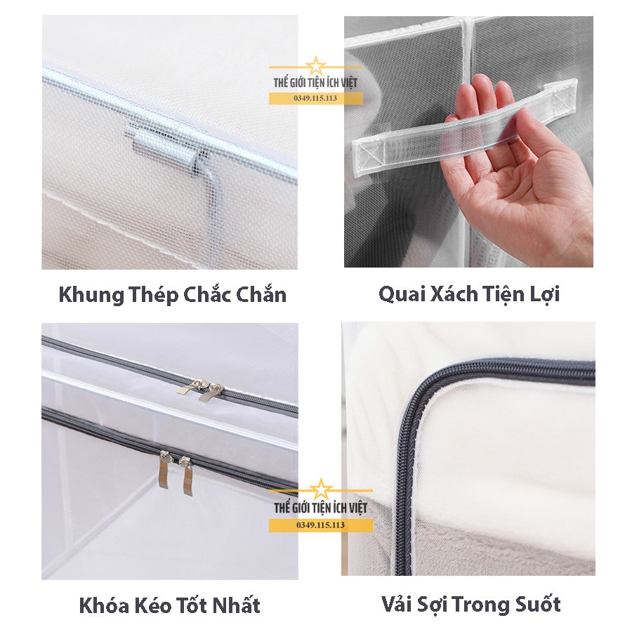 Túi Đựng Chăn Màn Quần Áo Khung Thép Trong Suốt Chống Nước Kích Thước 50x40x33cm (66L)