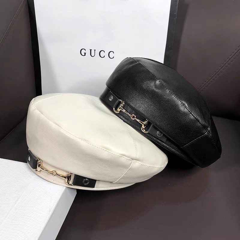 Mũ baret da Pu khuy cài thời trang phong cách Hàn Quốc