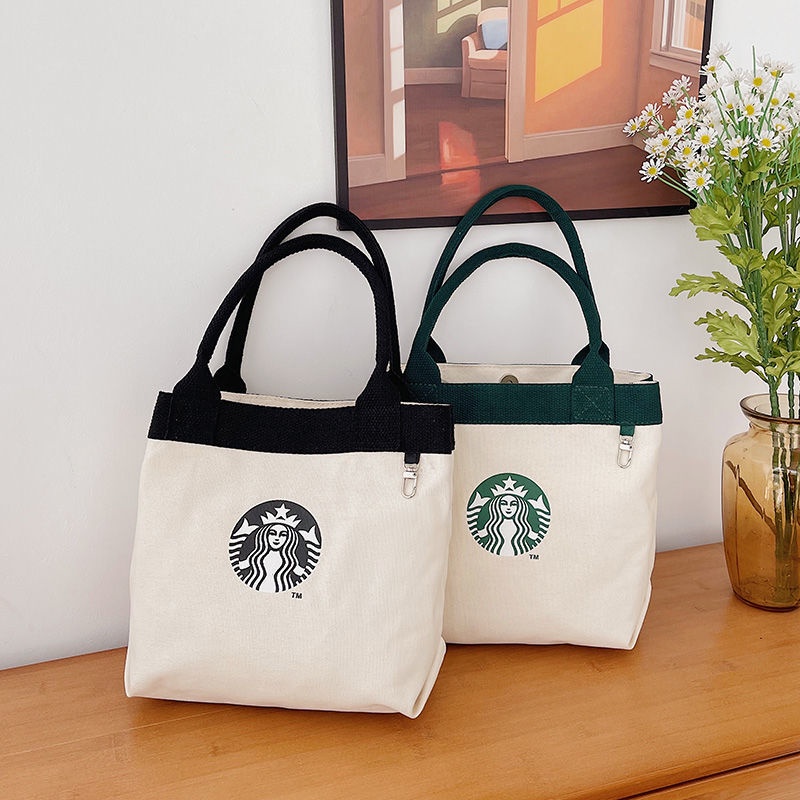 Túi Xách Tote Vải Bạt Siêu Nhẹ Cỡ Lớn In Hình Starbucks Chất Lượng Cao Cho Học Sinh