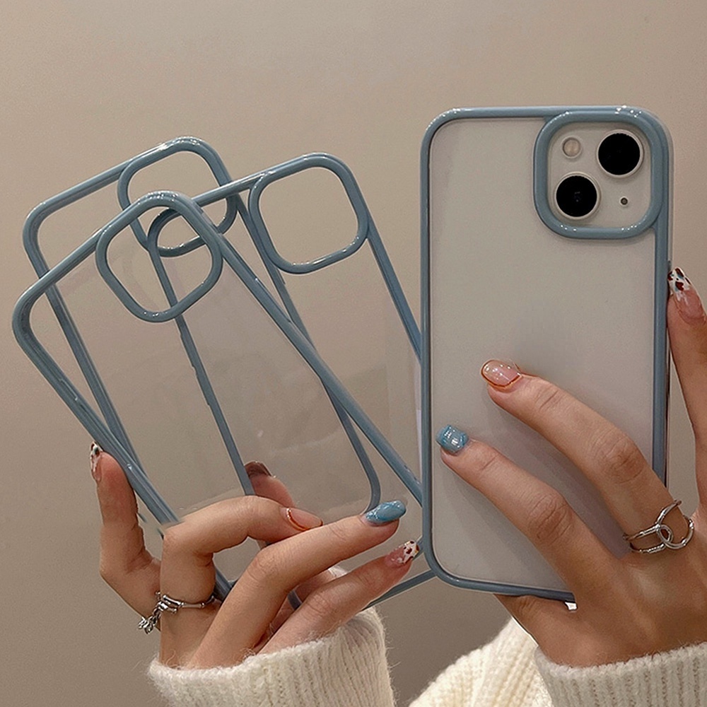 Ốp điện thoại TPU mềm trong suốt chống sốc phối viền màu xanh lam dành Compatible cho iPhone 12 11 Pro Max X XS XR 8 7 Plus