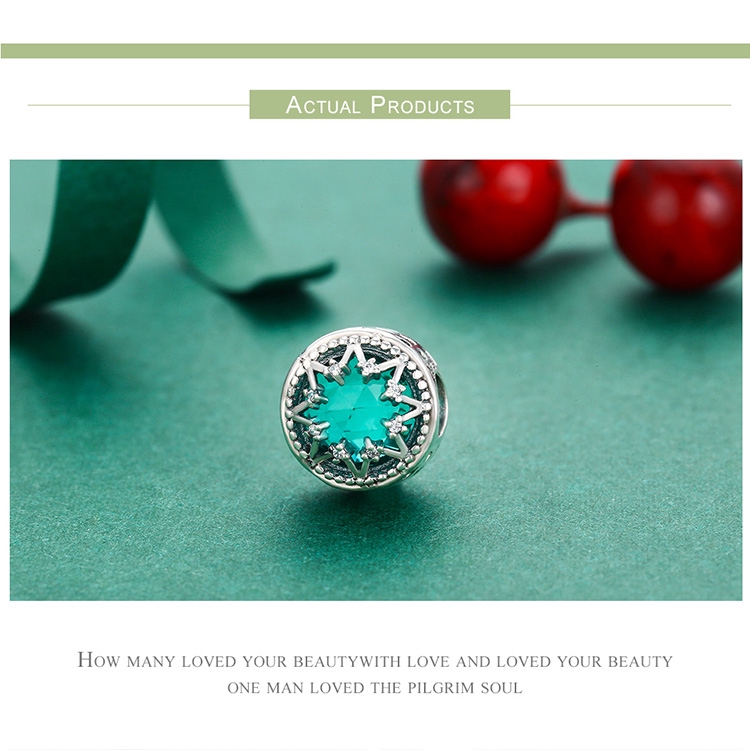 Hạt xỏ vòng tay Bamoer Scc308 bằng bạc 925 họa tiết bông tuyết đính đá sang trọng