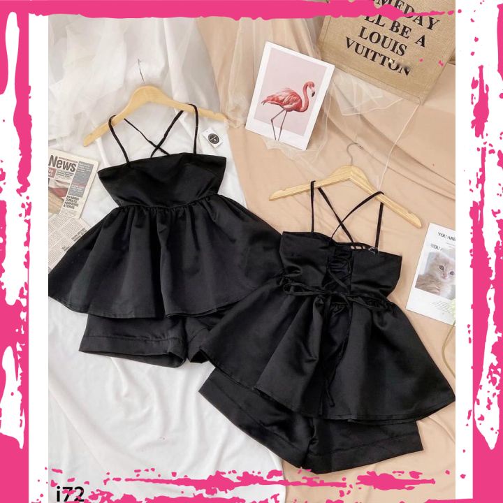 Set Aó 2 dây và quần kiểu babydoll nữ💕𝗞𝗼𝗿𝗲𝗮💕♥️♥️phong cách hàn quốc,may tận xưởng,bao đổi trả lỗi