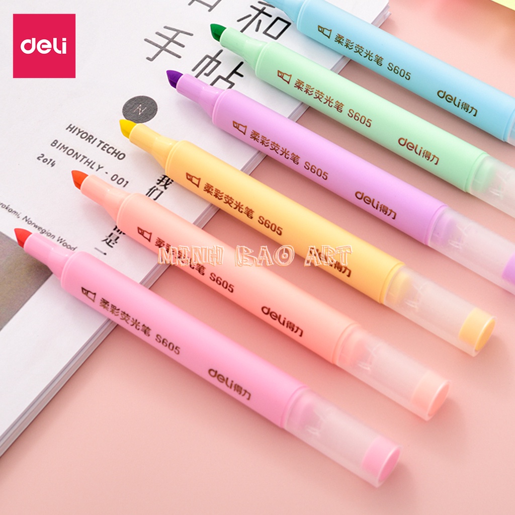 BỘ 6 BÚT HIGHLIGHT DẤU DÒNG DẠ QUANG MÀU MACARON DELI S605