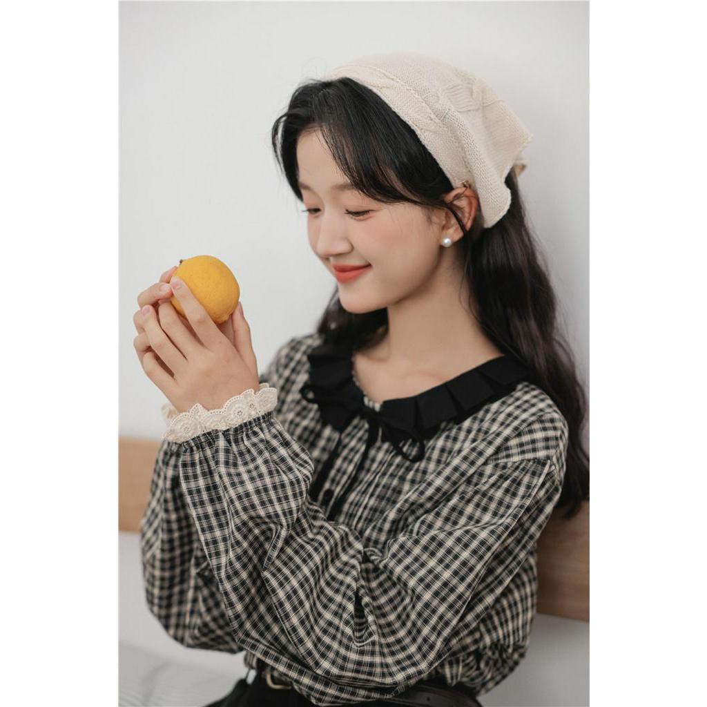 Áo Sơ Mi Sọc Ca Rô Màu Sắc Tương Phản Phong Cách retro Mùa Thu 67403