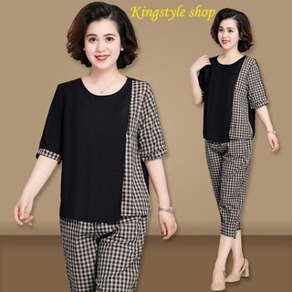 Đồ bộ nữ mặc nhà, quần áo trung niên cho bà, cho mẹ, chất liệu Đũi mềm mát, thấm hút mồ hôi tốt T57 Kingstyle