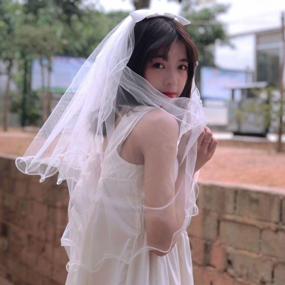 SOMEDAYZL Mạng Che Mặt Cô Dâu Màu Trắng Lãng Mạn Phong Cách Hàn Quốc