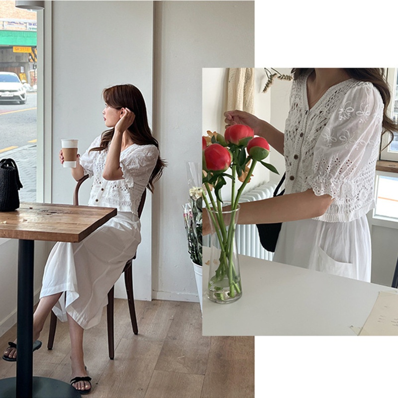 Áo Khoác Cardigan Cổ V Tay Phồng Ngọt Ngào Cho Nữ