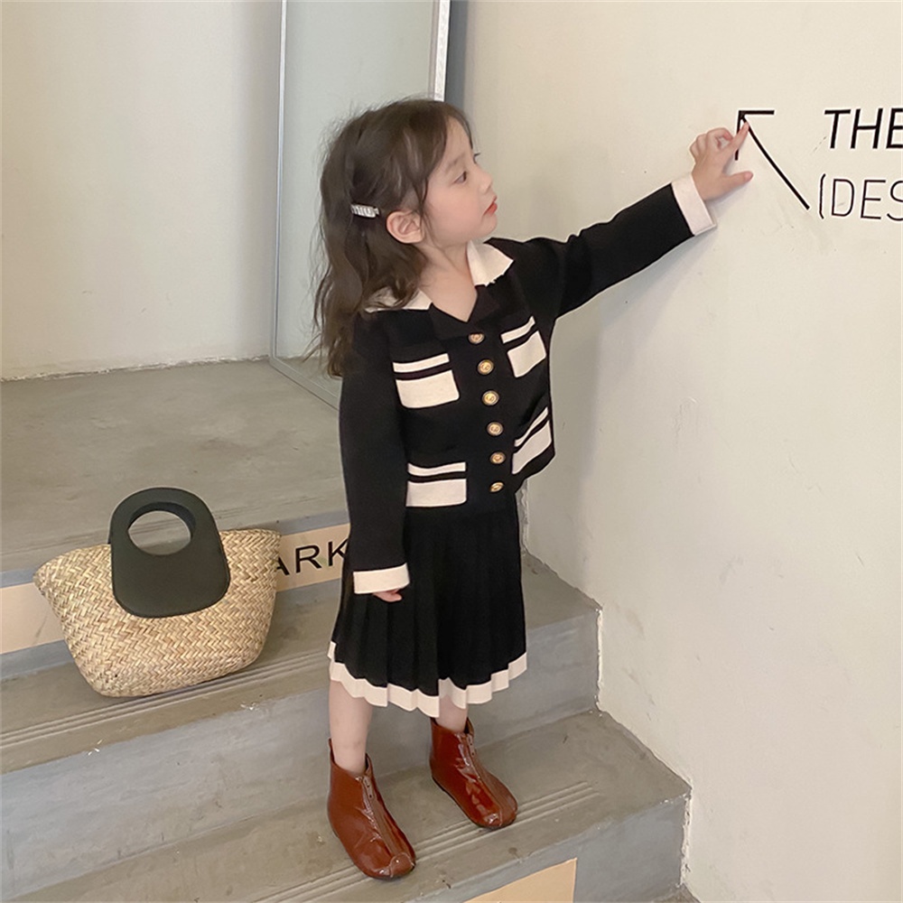 BEAR LEADER Set Áo Len Cardigan Phối Chân Váy 2 Món Thời Trang Mùa Thu Mới Cho Bé Gái 2-7 Tuổi