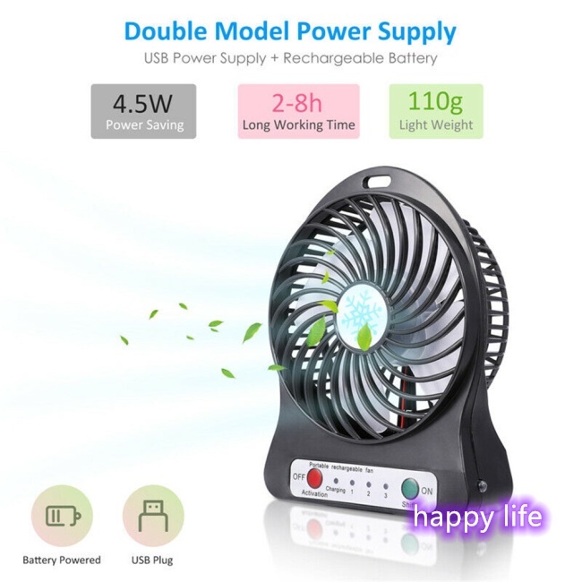Quạt Làm Mát Mini Để Bàn 3 Tốc Độ Có Đèn Led Có Thể Sạc Lại Bằng Cổng usb