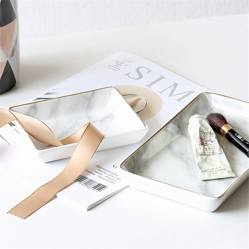 Khay đựng đồ trang sức bằng gốm họa tiết đá cẩm thạch phong cách Bắc Âu