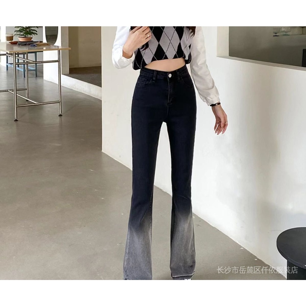 Quần Jean Ống Loe Lưng Cao Co Giãn Dáng Ôm Màu Gradient Thời Trang Xuân Hè Kiểu Mới Dành Cho Bạn Nữ