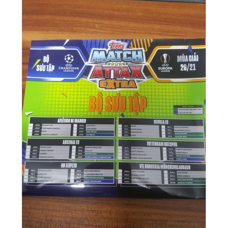 Trọn bộ album thẻ in Match Attax EXTRA 2020/2021 phiên bản Việt hoá
