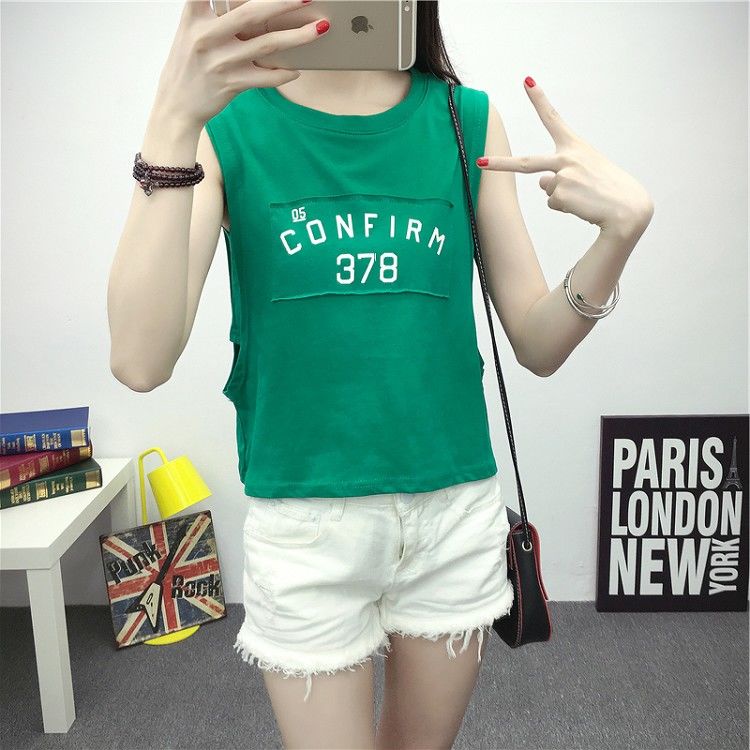 Áo Thun Thể Thao Sát Nách Giả Hai Mảnh Thoáng Khí In Chữ Phong Cách ins Thời Trang Mùa Hè Cho Nữ 0402