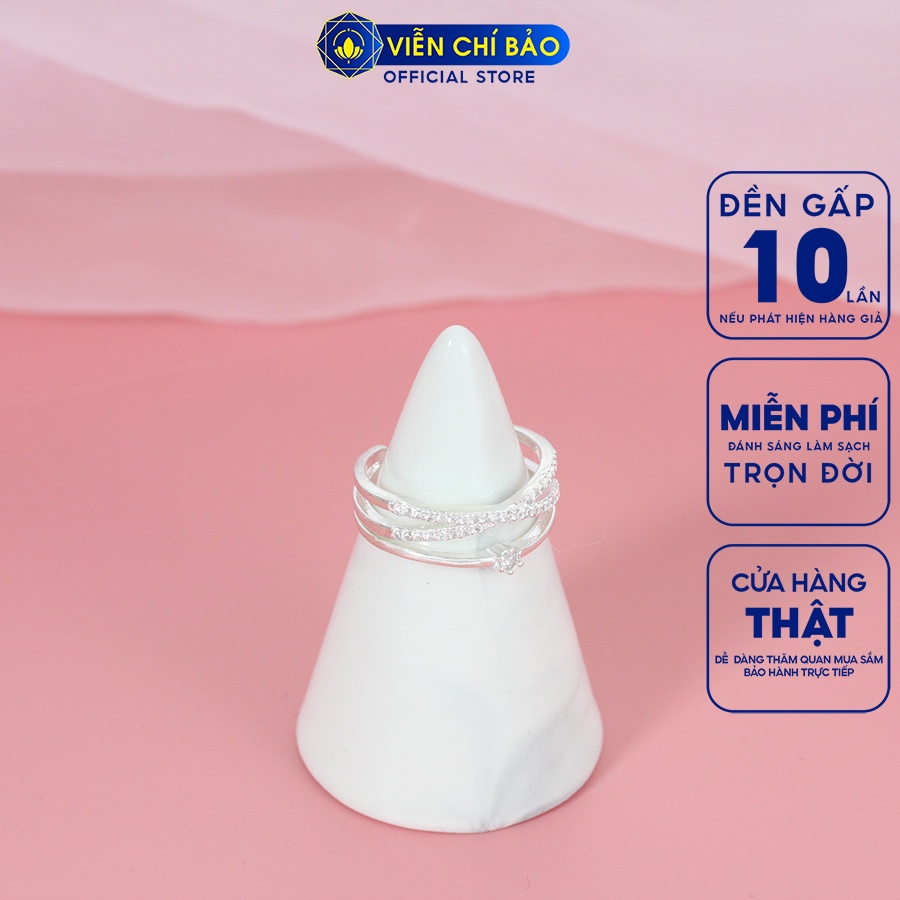 Nhẫn bạc nữ chéo đính đá trắng chất liệu bạc 925 thời trang phụ kiện trang sức nữ Viễn Chí Bảo N400872