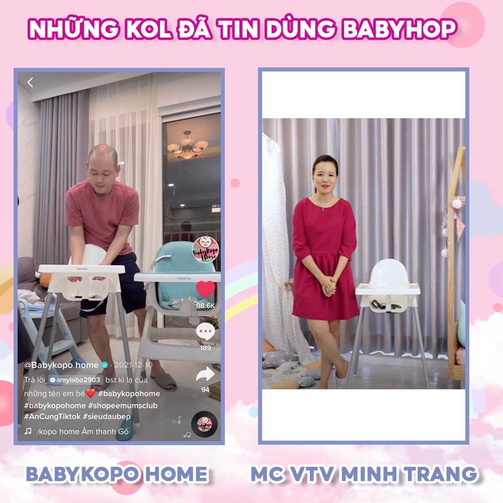 Ghế ăn dặm Glosby Babyhop kèm yếm xô cho bé từ 6 thang đến 6 tuổi  kèm mặt bàn - ăn dặm kiểu nhật, chân cố định