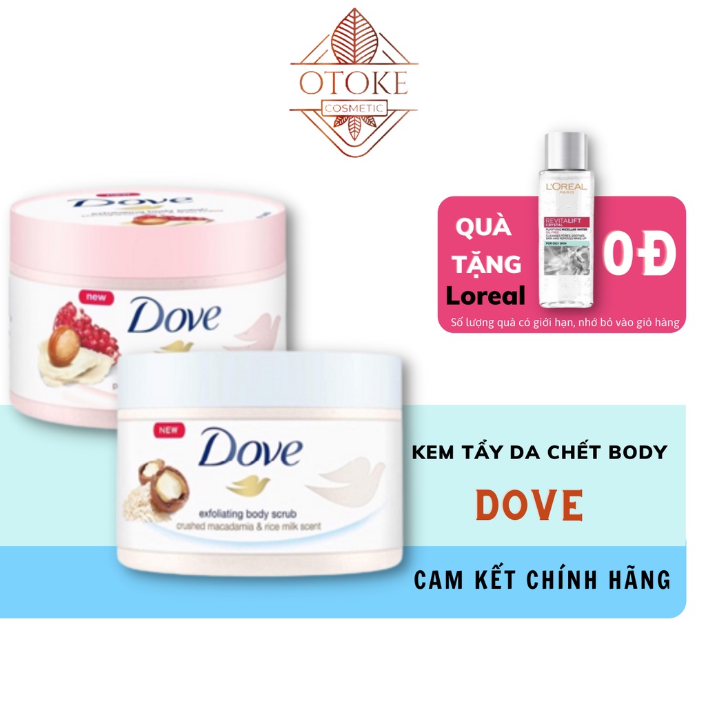 Kem Dove giúp tẩy tế bào chết chăm sóc da chiết xuất bơ hạt mỡ và hạt lựu 298g-Bản Đức