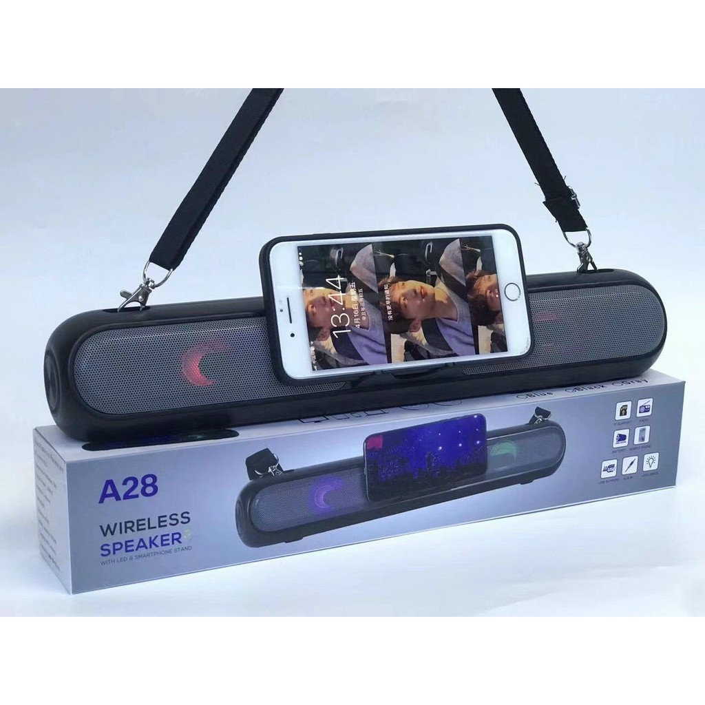 Loa bluetooth dài A28 siêu xịn xò. Trang bị công nghệ bluetooth vô cùng phổ biến nên bạn có thể kết nối loa dễ